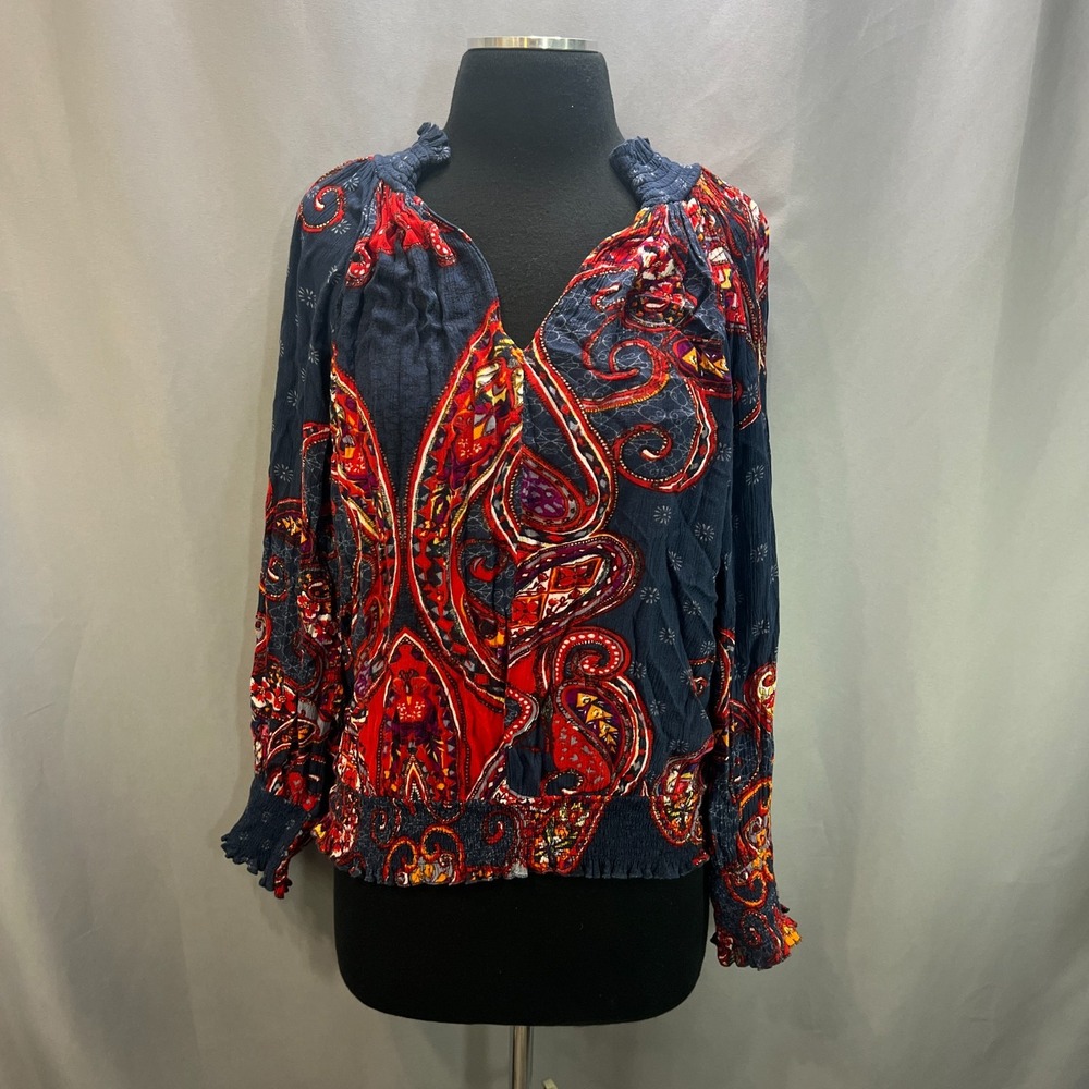 Lascana For Venus Smocked Peasant Blouse Womens Small Multicolor Paisley Print